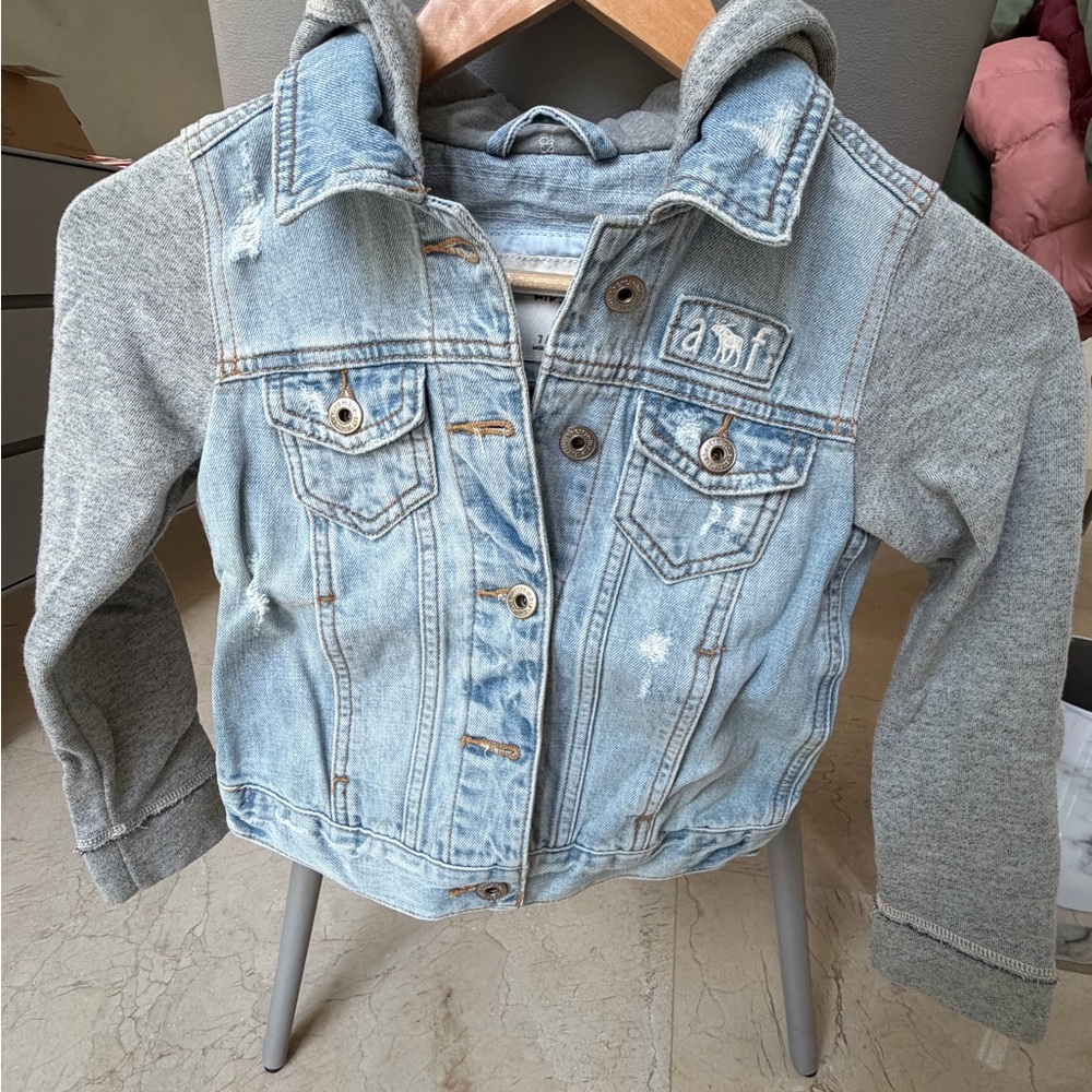 Abercrombie Kids Light Blue Denim Jacket with Gray Sleeves